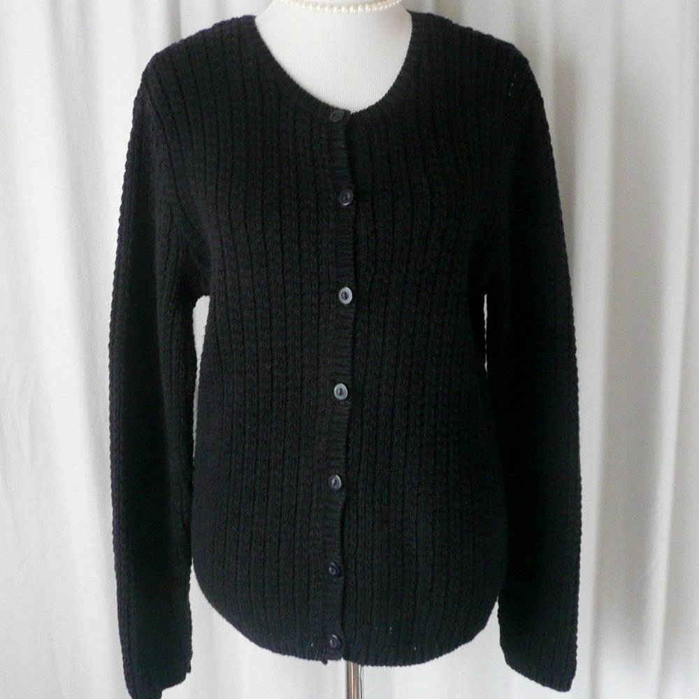 Talbots Dark Navy Textured Rib Knit Cardigan Sweater Size L